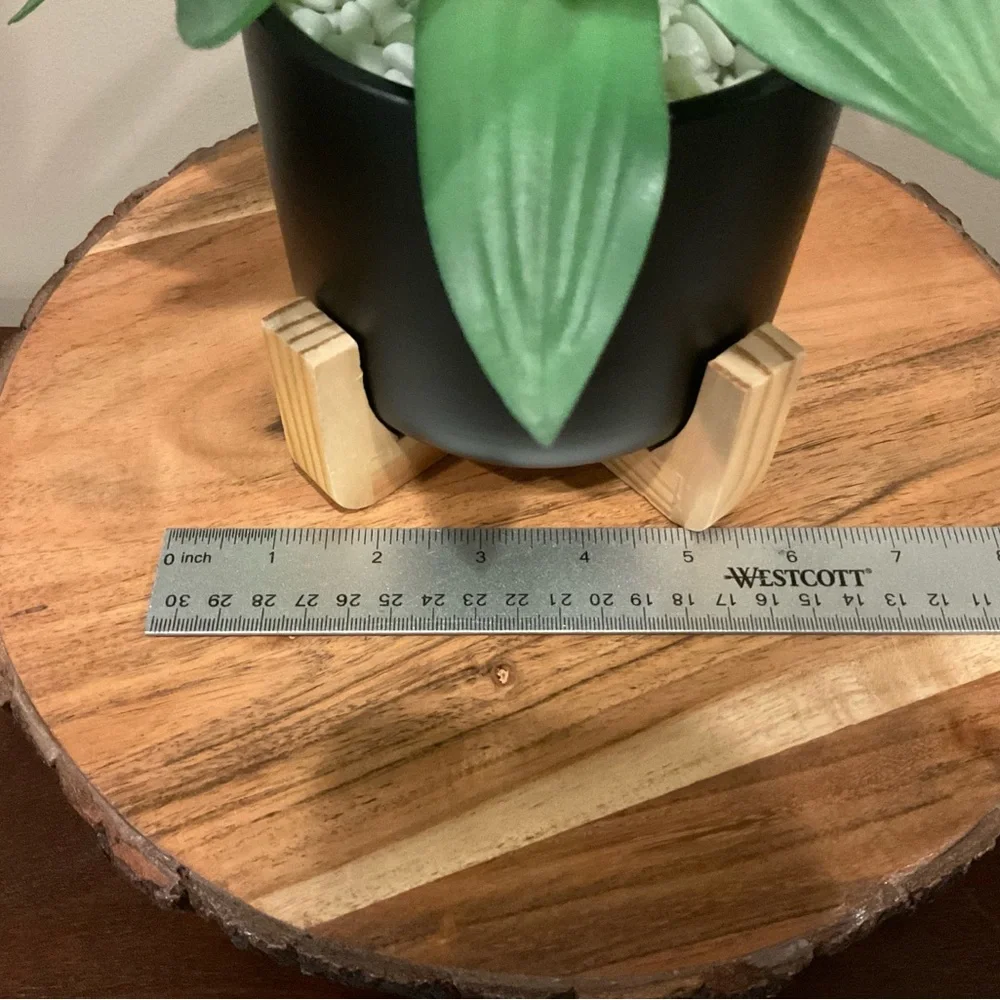 Faux Green Plant In Ceramic and Wood Pot 🪴